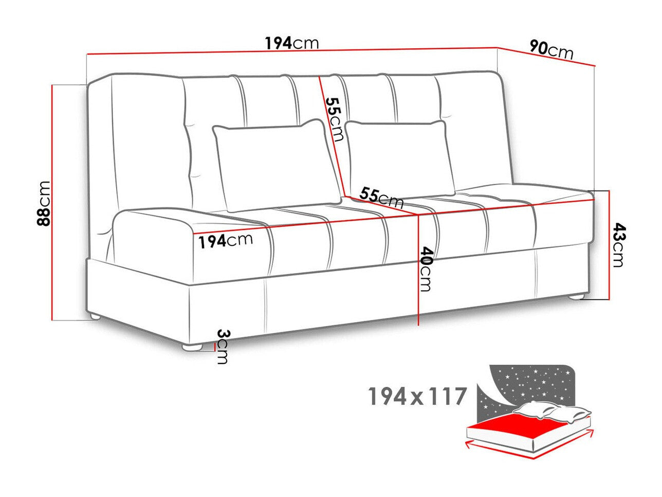 Sovesofa Columbus 120