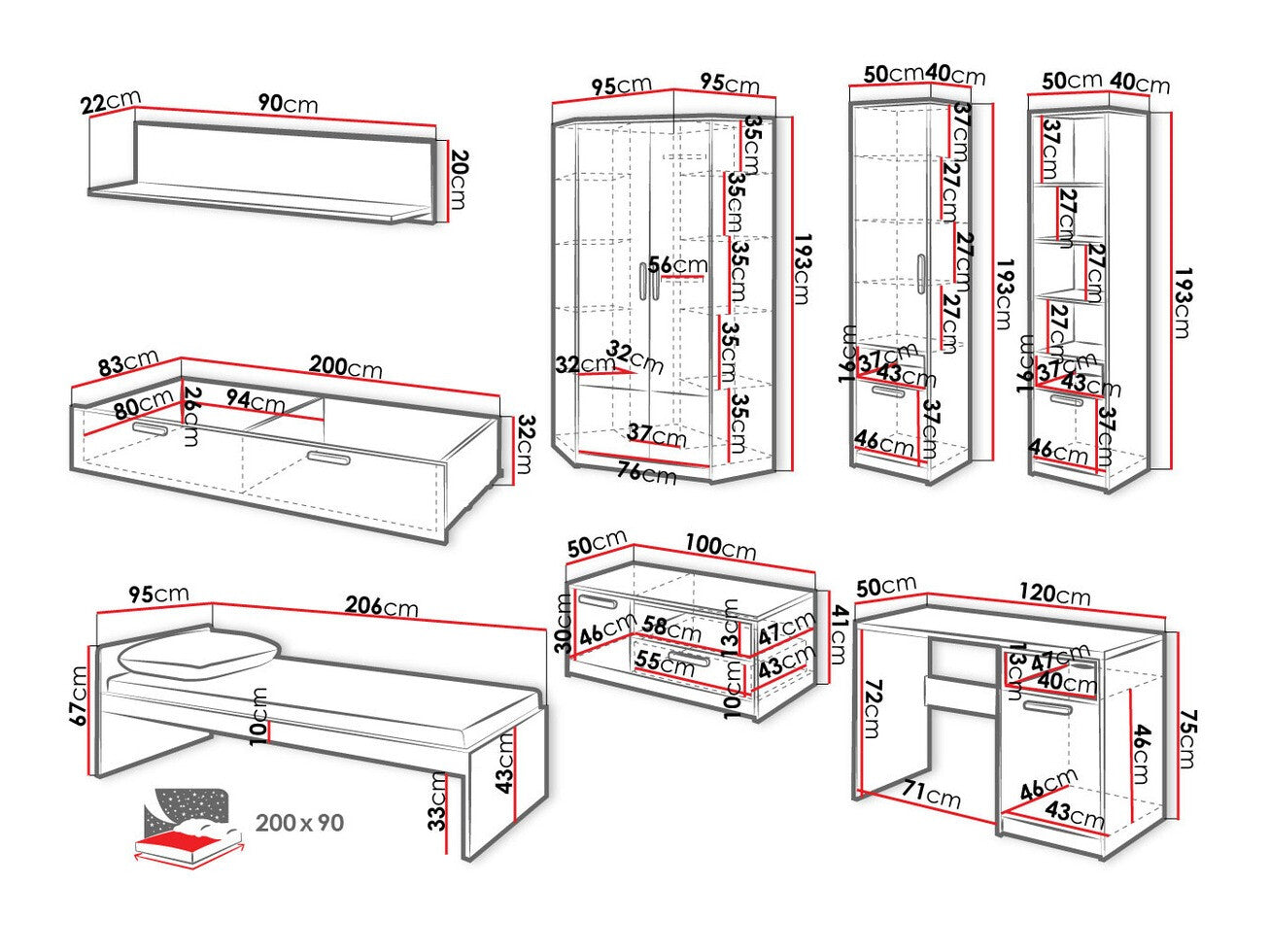 Børneværelses-sæt Fresno E101