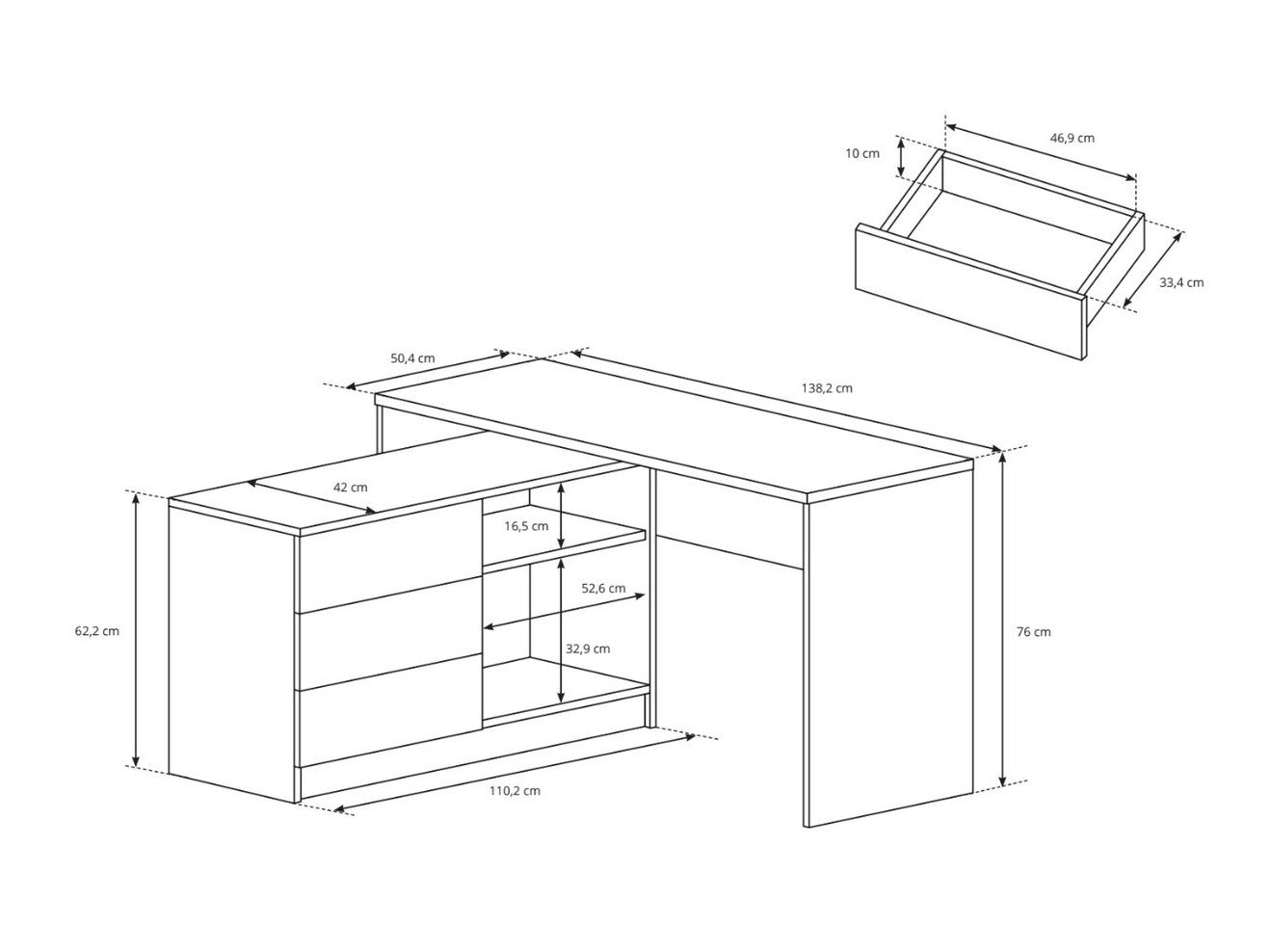 Hjørneskrivebord Kingston 130