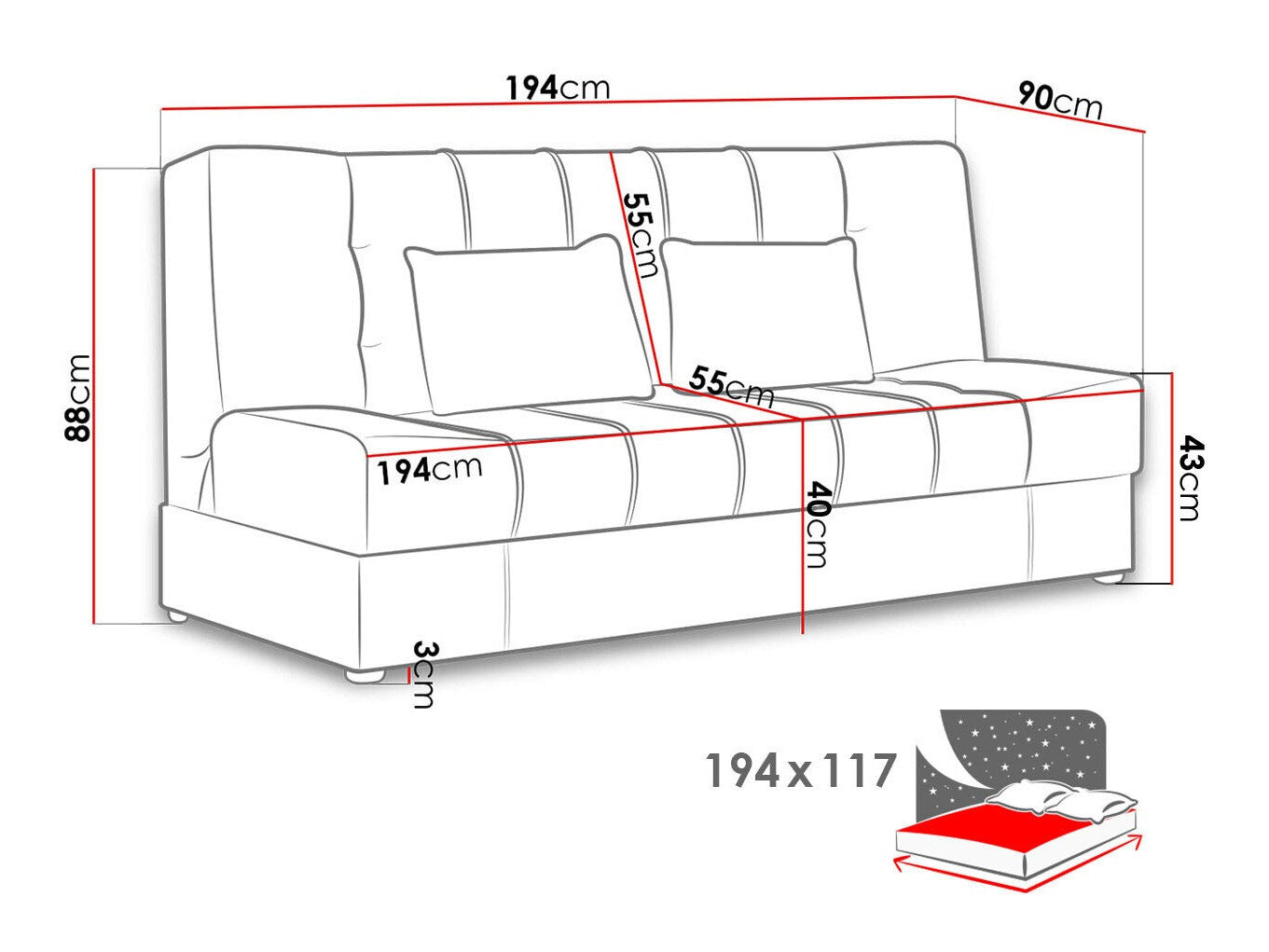 Sovesofa Columbus 120