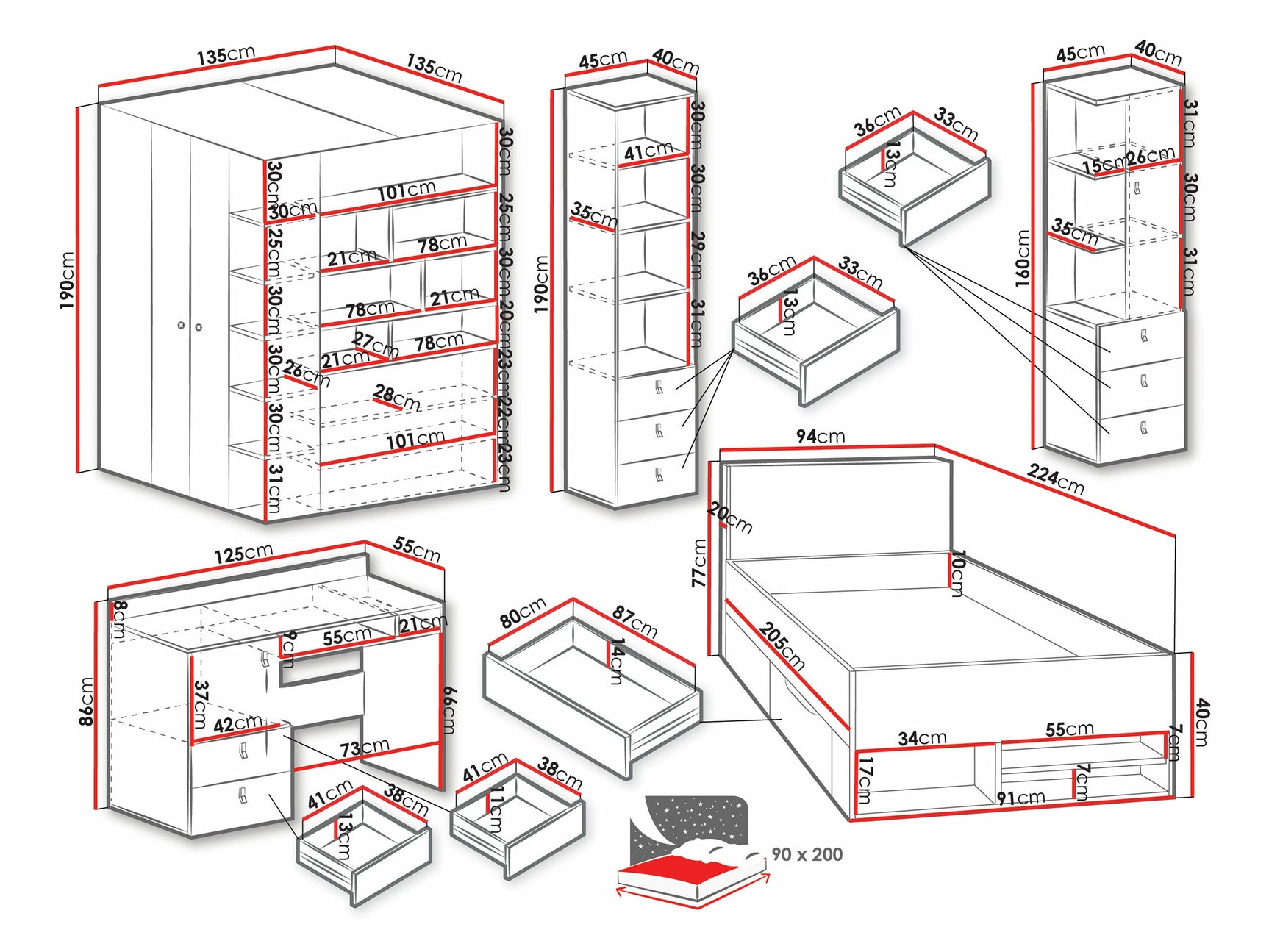 Børneværelsessæt Camteso 115