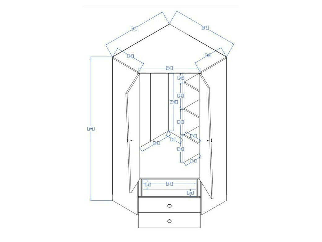Hjørneklædeskab Akron L101