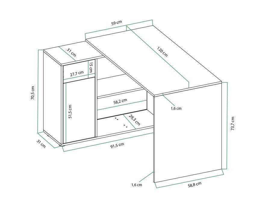 Hjørneskrivebord Bristol 123