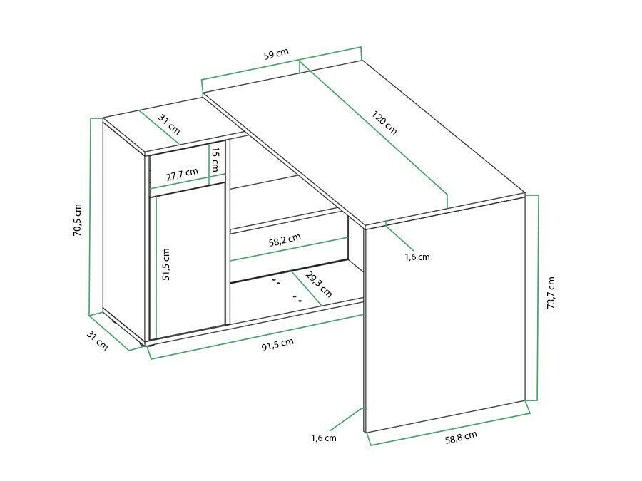 Hjørneskrivebord Bristol 123