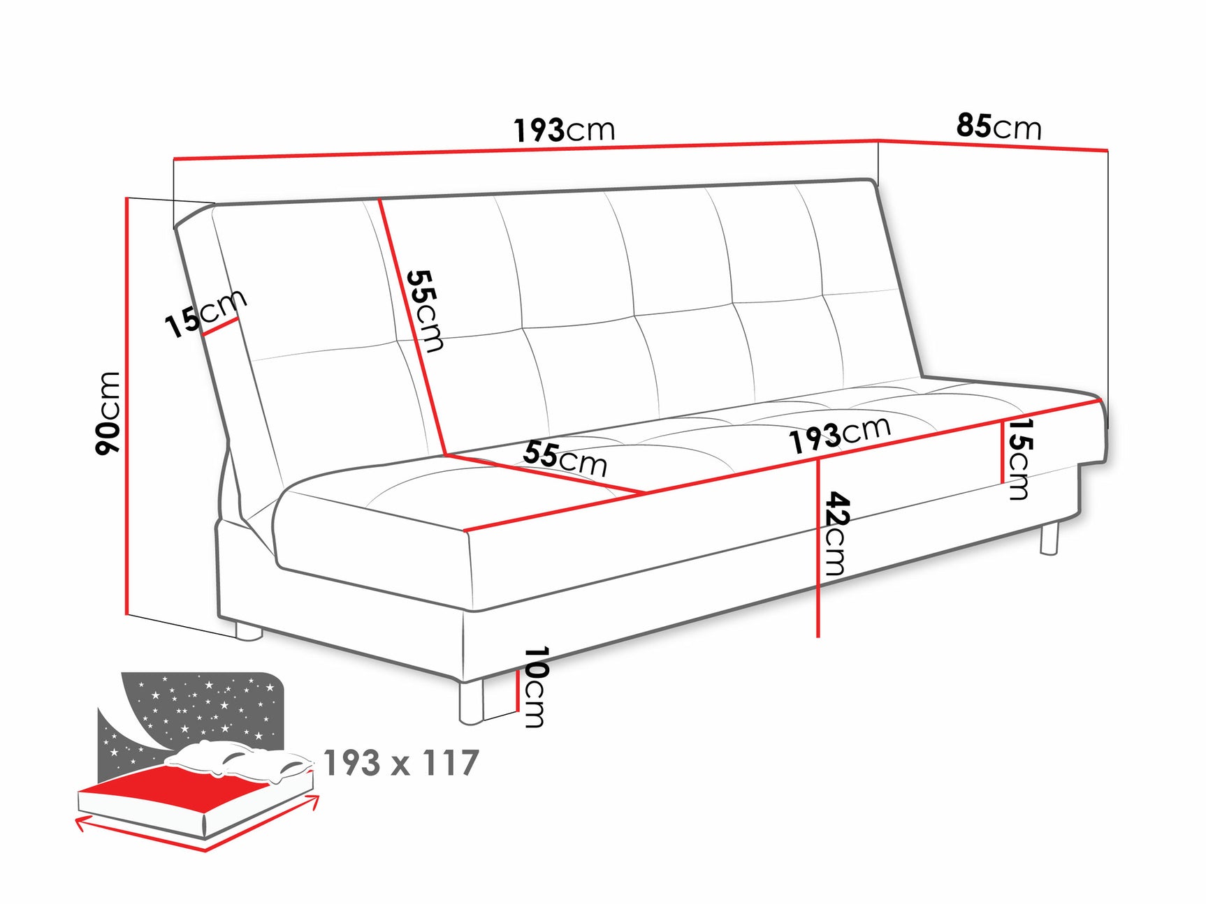 Sovesofa Columbus 184 4038426