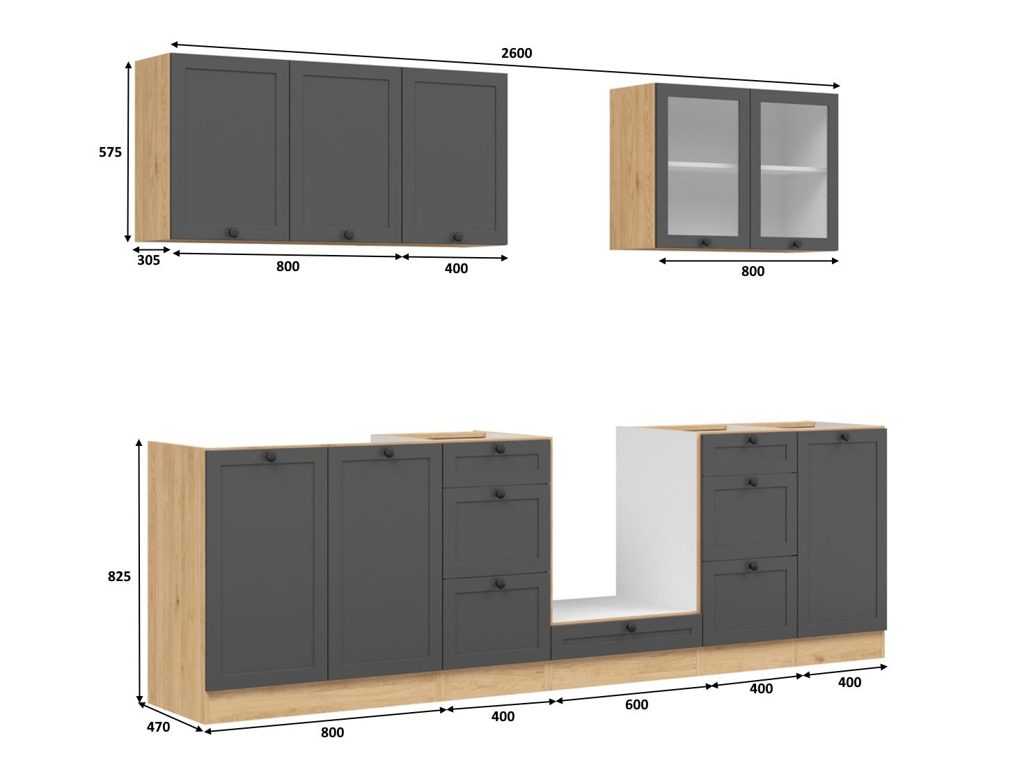 Modulopbygget køkkensæt Classic Grey Oak 118