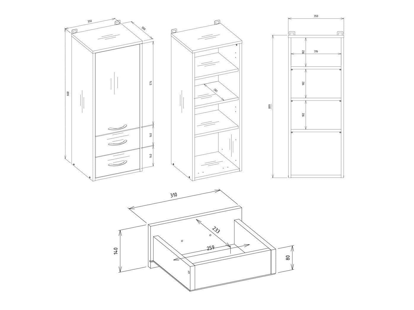 Vægmonteret badeværelsesskab Servou 105
